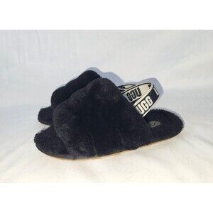 Ugg Black Fluff Yeah Toddler 12 Slides Sling Back Slippers